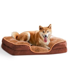 Memory Foam Pet Bed for Small Dogs & Cats with Washable Removable Cover Non-Slip Base Waterproof Liner Egg Crate Foam for Improved Sleep, brown,l