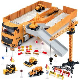 (Do Not Sell on Amazon) Construction Toys with Crane, Construction Vehicles Playset for Kids, Matchbox Bulldozer, Forklift, Steamroller, Dump