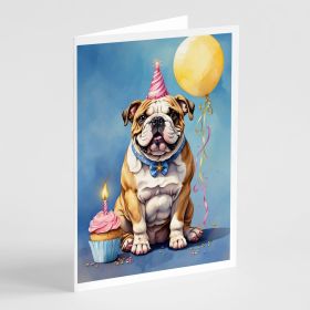 English Bulldog Happy Birthday Greeting Cards Pack of 8 Blank Cards with Envelopes Whimsical A7 Size 5x7 Blank Note Cards