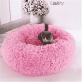Round Long Hairy Autumn And Winter Nest Pad Cat Mattress (Option: Bright powder-70cm)