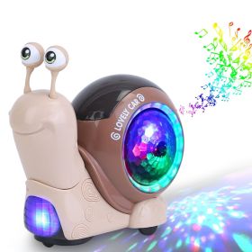 Crawling Snail Baby Toy Electric Infant Interactive Toy Automatic Obstacle Avoidance with Music RGB Roating Lights for Babies 0-6 6-12 Months Tod (Color: Brown, Type: Snail)