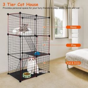 3 Tier Cat Playpen Cage Metal Indoor Cat House Detachable Kitten House with 3 Doors 2 Ladders Large Cat Exercise Place for 1-2 Cats Black (Color: as Pic)